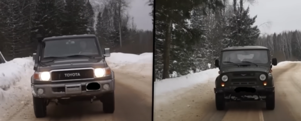 Toyota Land Cruiser 70 và UAZ Hunter xuyên rừng mùa đông - những “ông già” chiến đấu