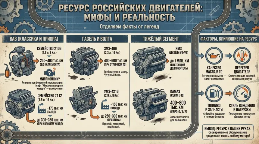 Ресурс отечественных двигателей: кто действительно ходит миллион и почему